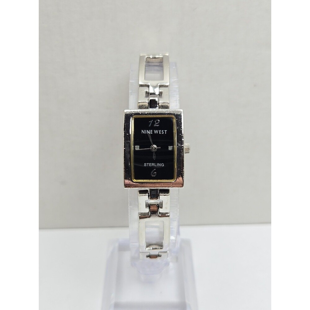 Womens Vintage Nine West .925 Sterling Silver Black Bracelet Watch New Battery